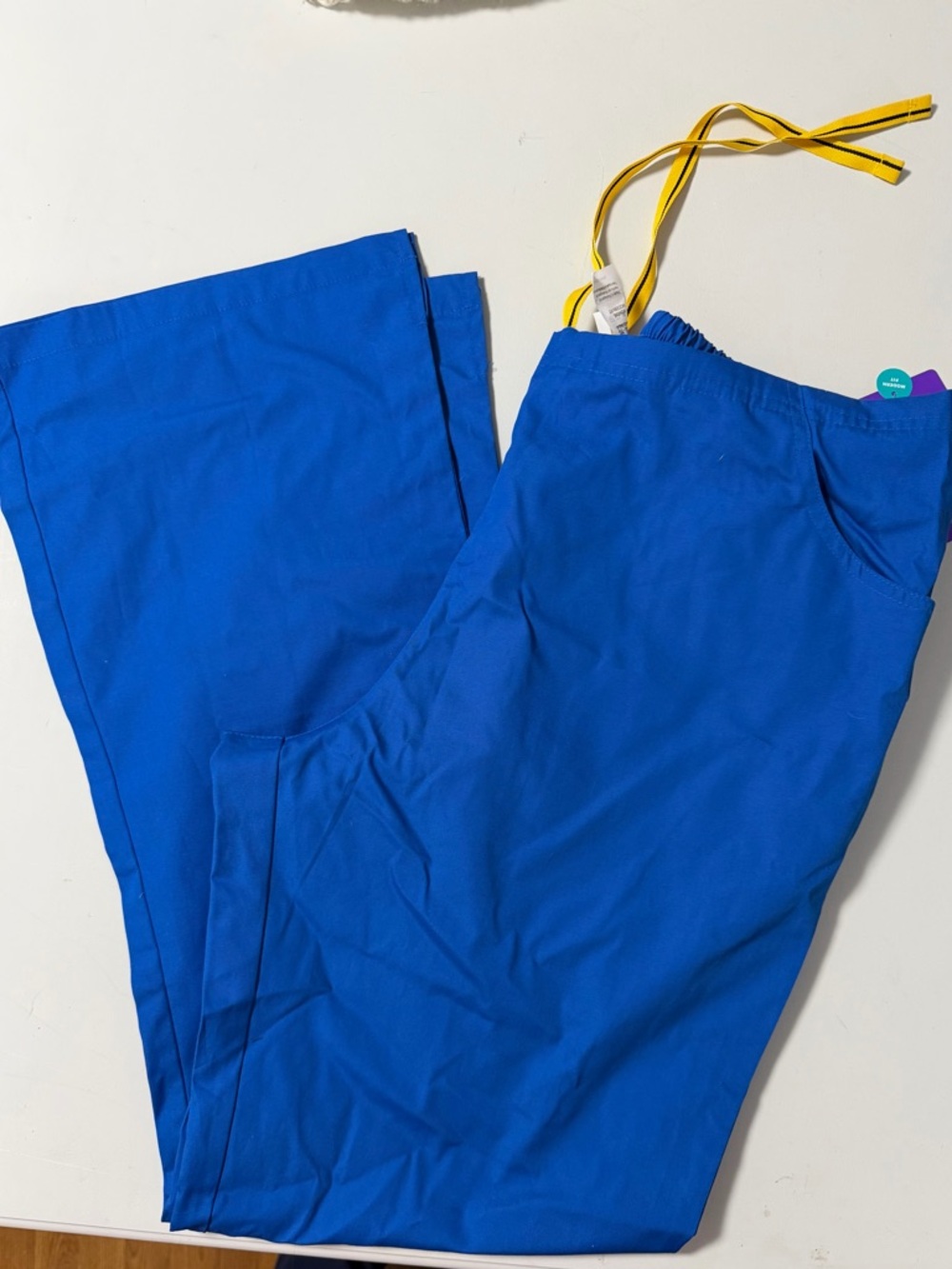 WonderWink Royal Blue Scrub Pants with Yellow Drawstring
